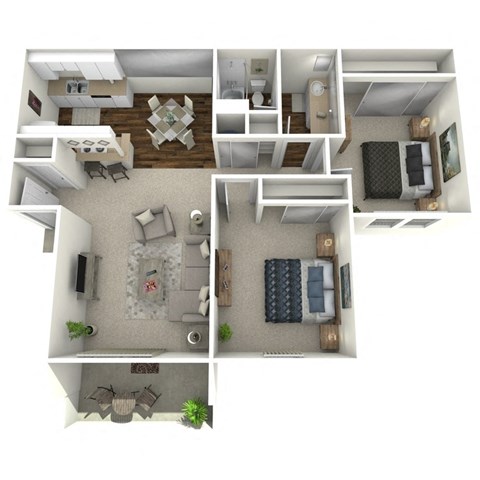 Floor plan for 2 beds, 1 bath, 818 sqft